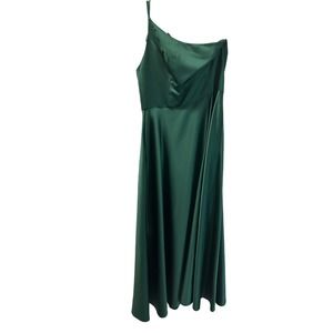 Dark Green Satin One Shoulder Gown | Size 12
